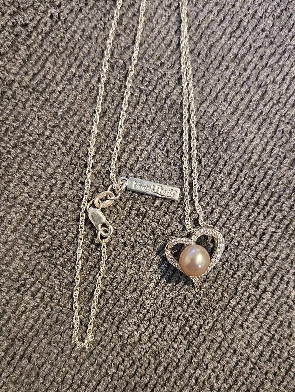 Vintage Vantel Silver Heart Pearl Necklace with Crystal Accents